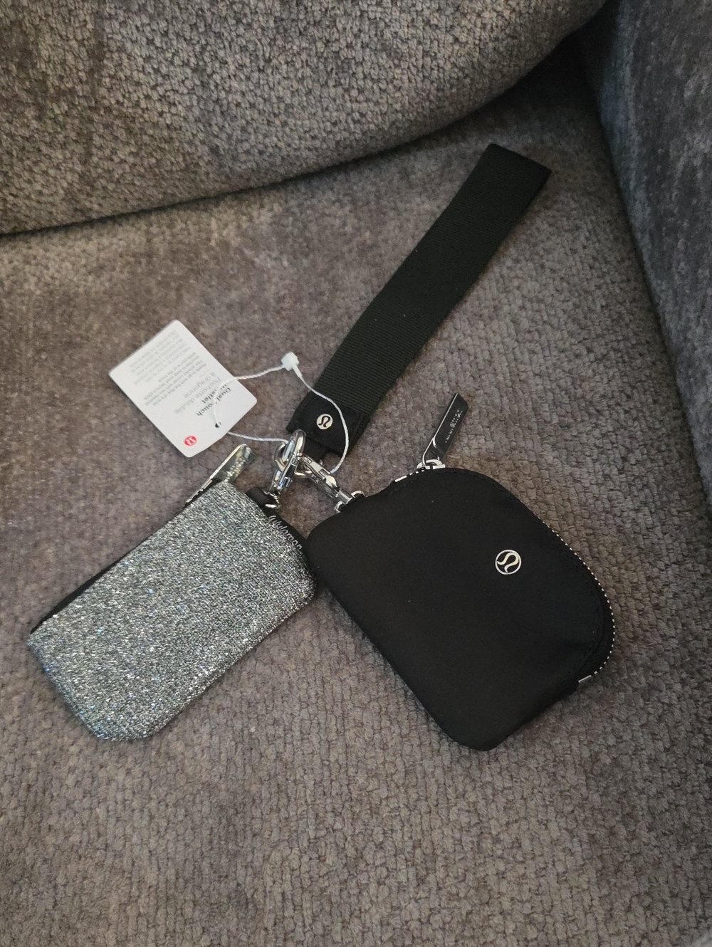 lululemon athletica Black Wristlet Key Pouch with Silver Glitter Coin Case Rare!